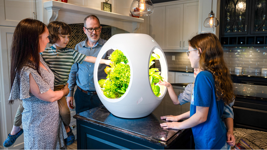 Family gathered around a Plantaform Smart Indoor Garden